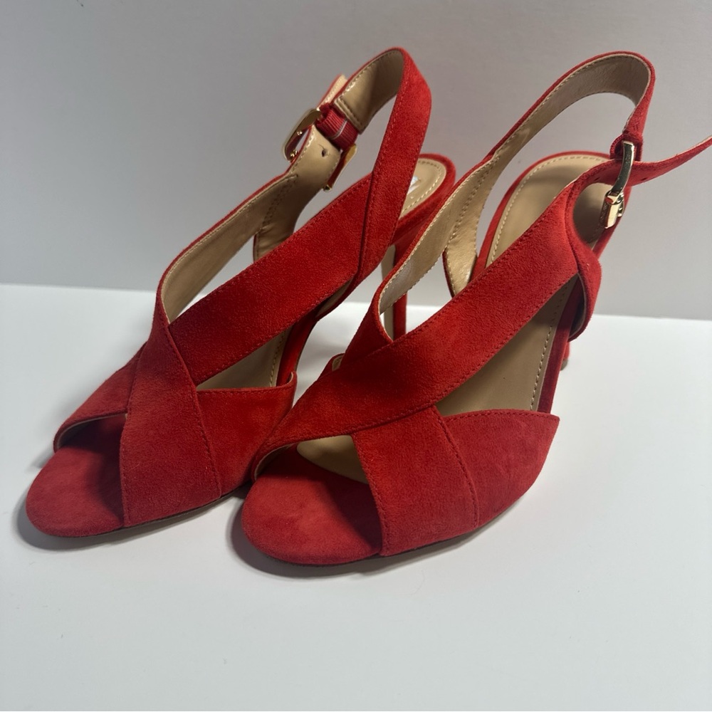 Michael Kors Becky Sangria Red Suede Peep Toe Size 7